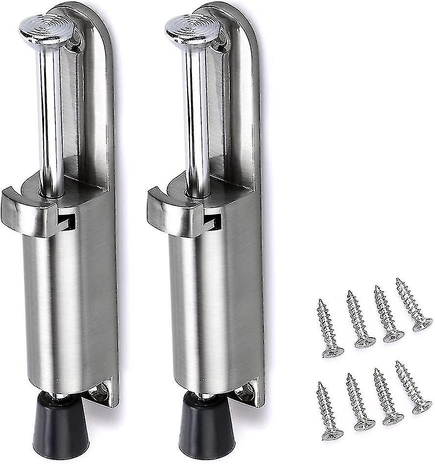 2pcs Stainless Steel Kick Down Door Locks Stopper Holder Spring Loaded Adjustable (silver)