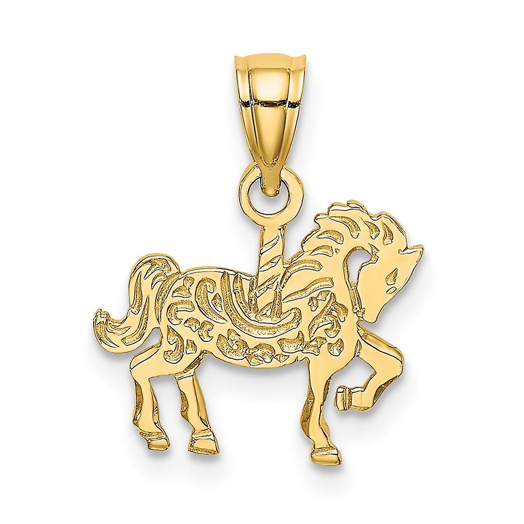 13.2mm 10k Solid Yellow Gold Carousel Horse Charm Pendant Necklace for Women - .6 Grams