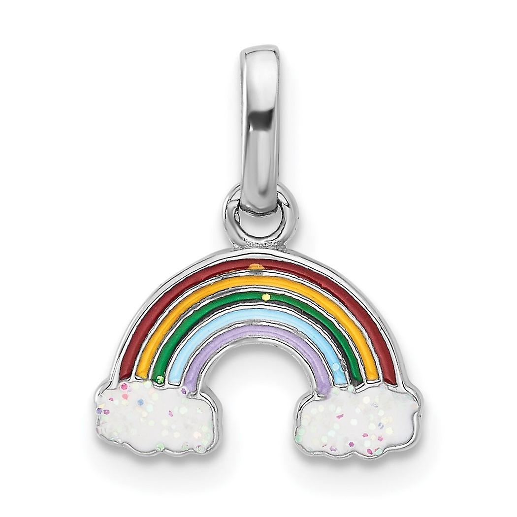 925 Sterling Silver Rhodium Plated Enameled Glitter Rainbow Pendant Necklace 13.35x12.4mm Wide-Pendant for Women