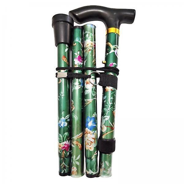 2xFoldable Cane Adjustable 5-Section Hand Walking Stick Camping Pole Green