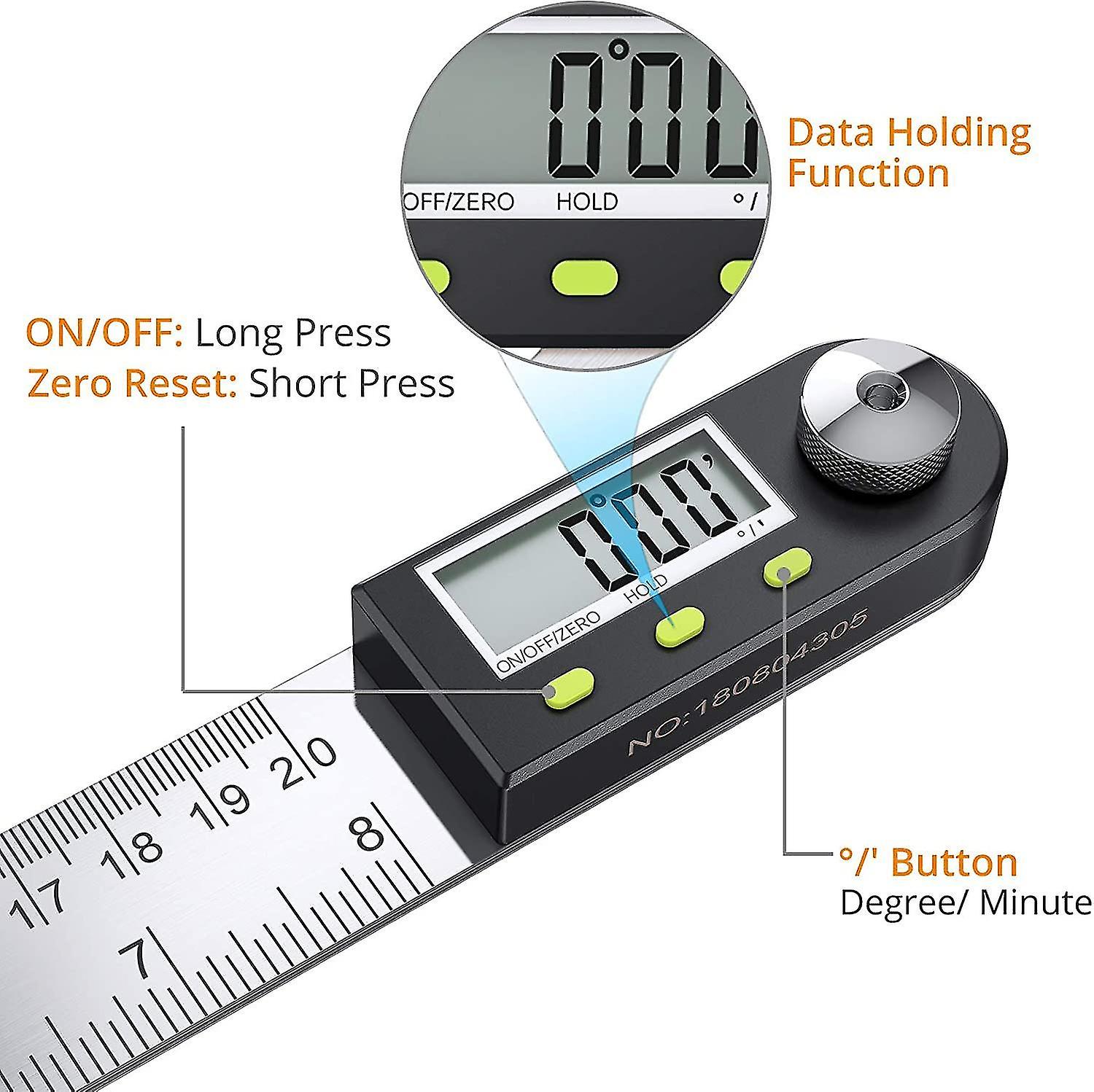 Digital Angle Finder 200mm/8inch 0-360 Digital Inclinometer Ruler Stainless Steel Protractor Digital