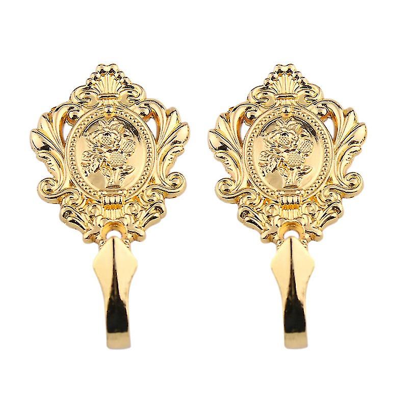 Pair Of Zinc Alloy Vintage Drapery Hooks Rose Pattern Curtain Holdbacks