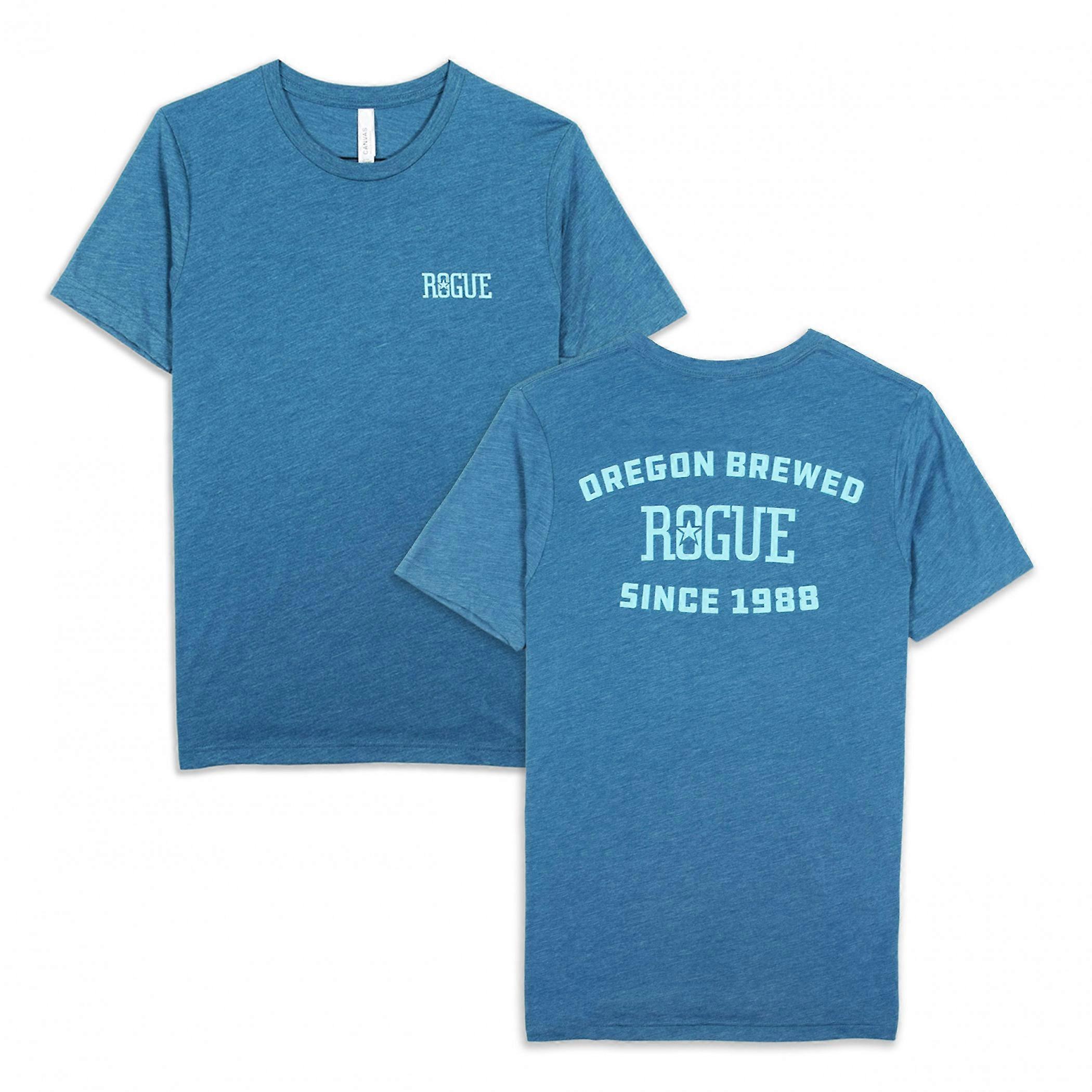 Rogue Ales Classic Tri Blend Steel Blue Front and Back Print T-Shirt
