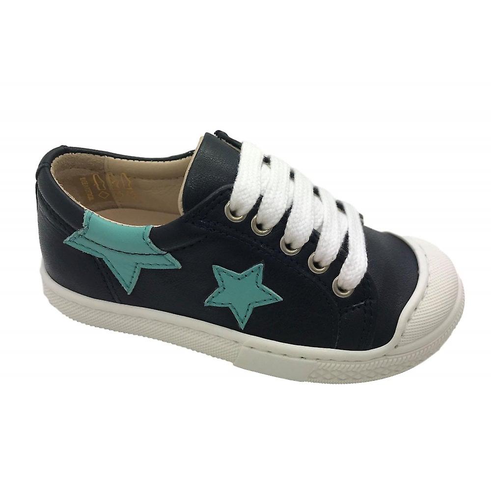 Kids Petasil Leather Laced Star Shoe Navy Blue