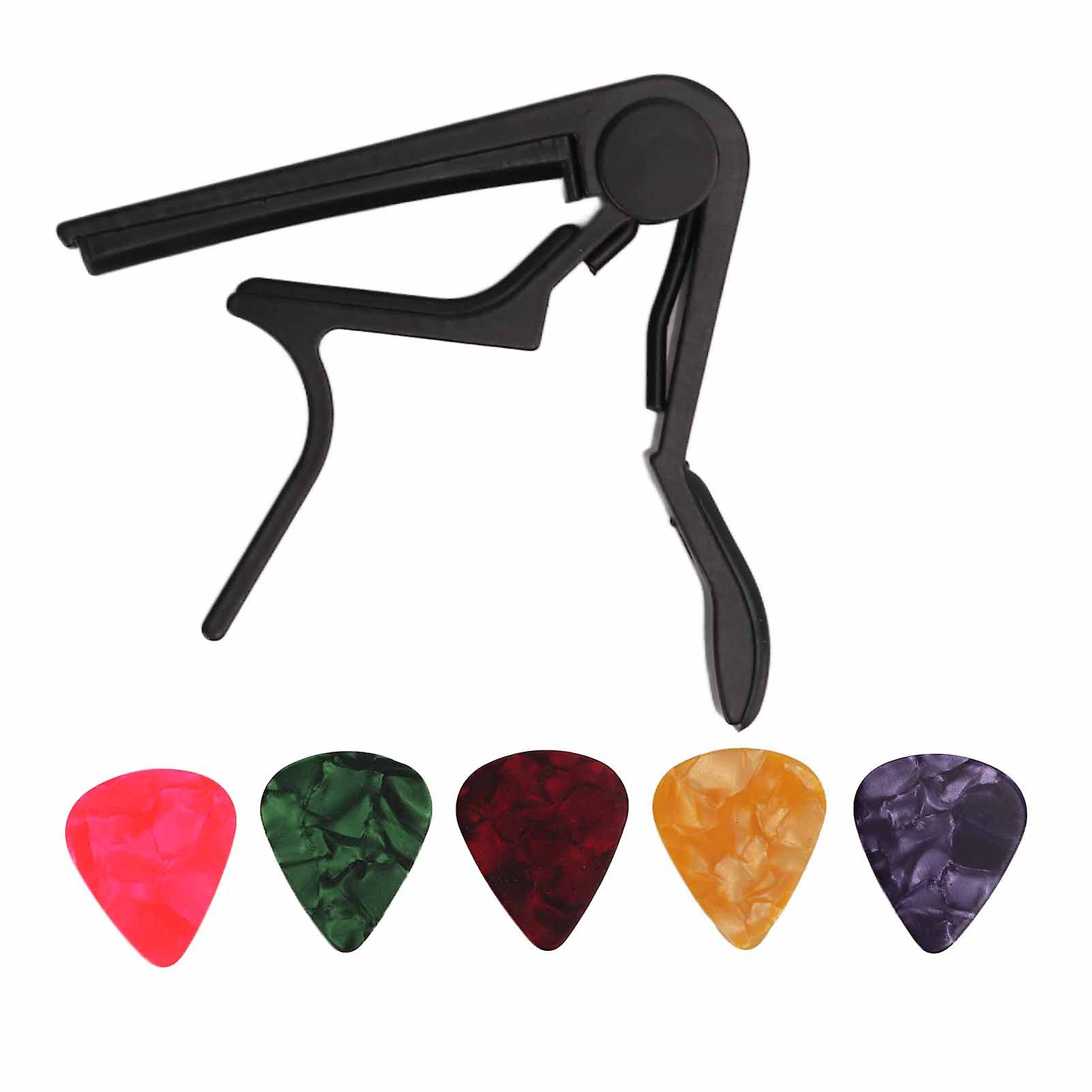 Capo Quick Release String Clamp Accessory Kit with 5 Picks for Bass Banjo Black