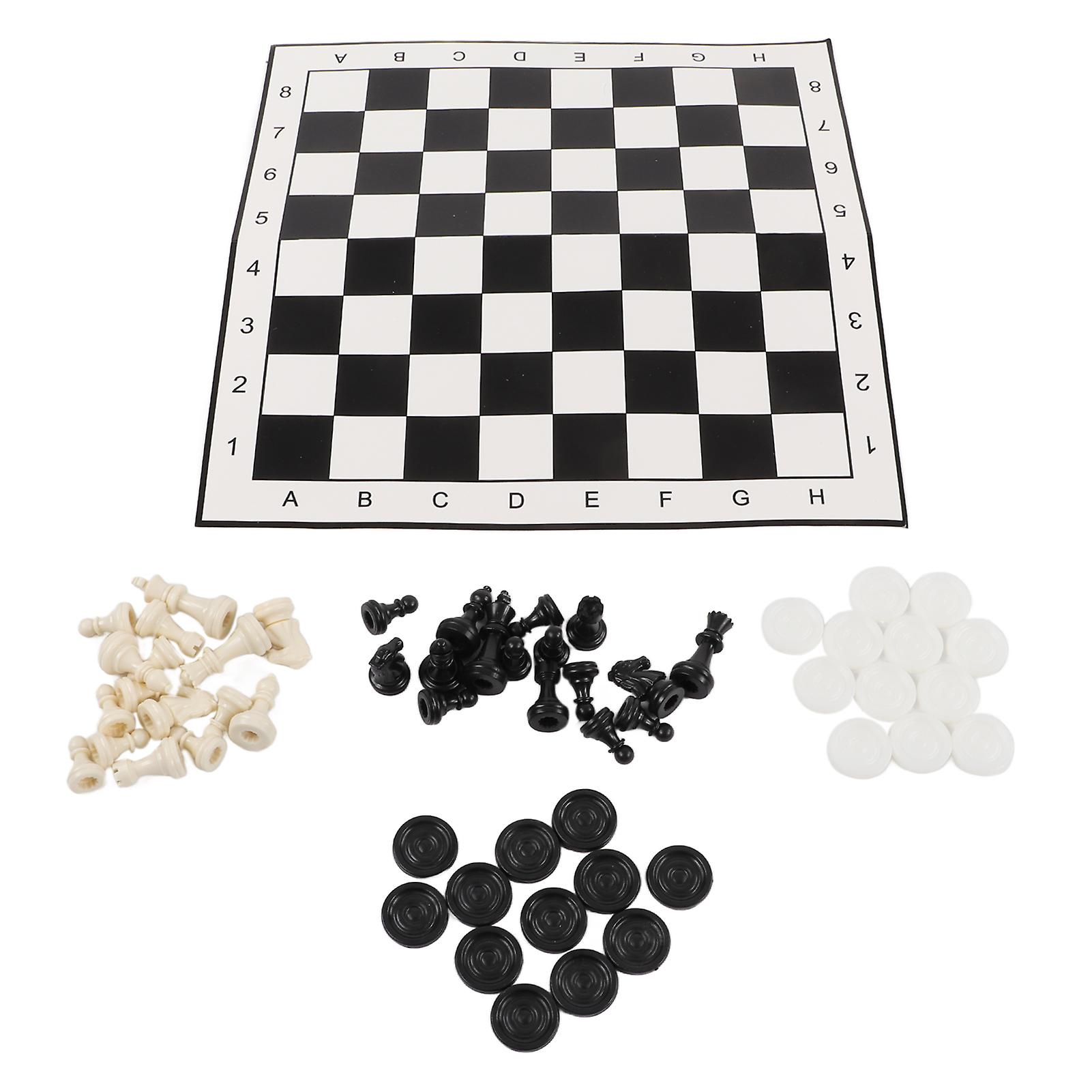 2 in 1 Chess and Checkers Set, 32 Chessmen, 24 Checkers, Paper Chessboard, for Kids and Adults
