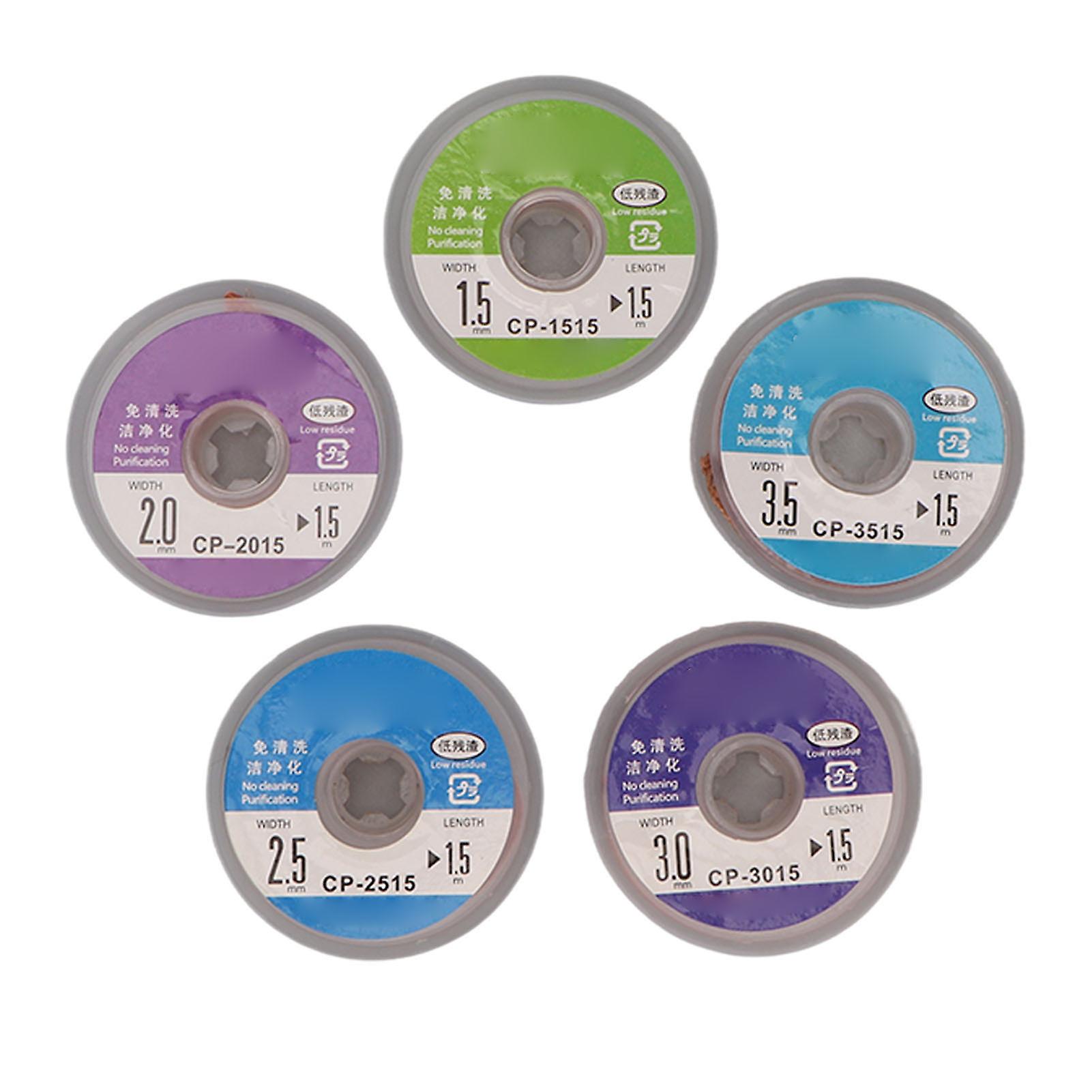 5 Pcs Solder Wick Set 1.5mm 2mm 2.5mm 3mm 3.5mm Width 1.5m Length Copper Desoldering Wire Welding Braid Wick
