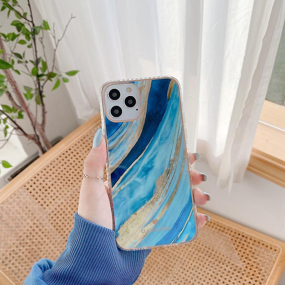 iPhone 12 ,12 Pro & 12 Pro Max Shell in Blue Gold Marble WaterColor