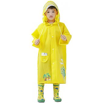 Veeki Kids Regenjas Kinderen Poncho Kids Regenjas Kinderen Regenpak Lichtgewicht Regenkleding Reflecterend Herbruikbaar met Capuchon, Dino Geel, XL