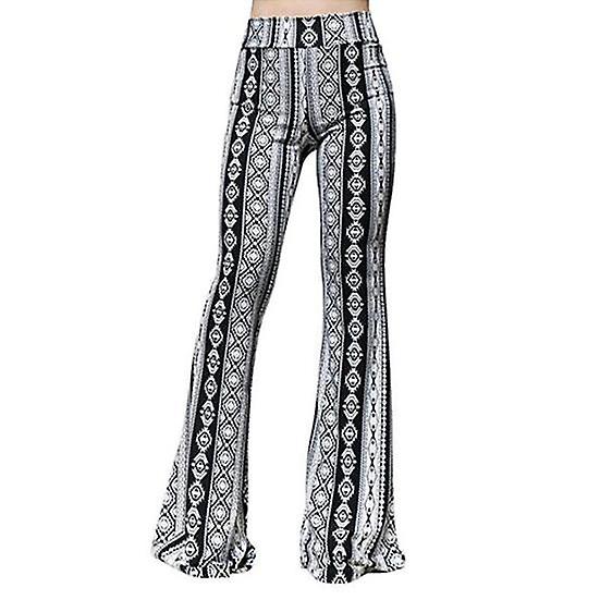 Women Long Pants Vintage 70s Flared Hem Leopard Print High Elastic Waist Stretchy Slim Fit Long Floor Length Thin Bell-bottomed Trousers