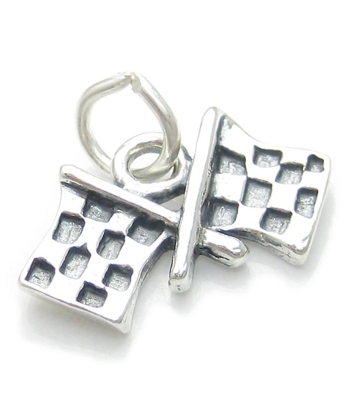 Checkered Flags Sterling Silver Charm .925 X 1 Chequered Flag Charms