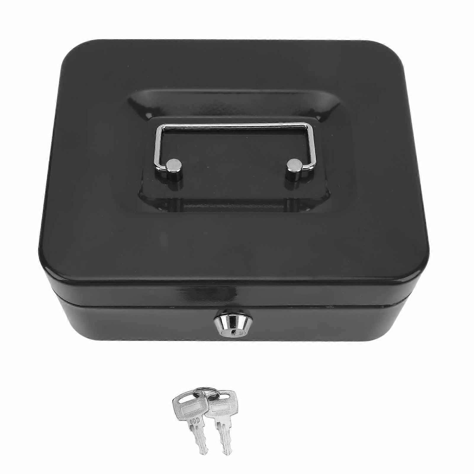 Portable metal cash box for home office with double-layer lock