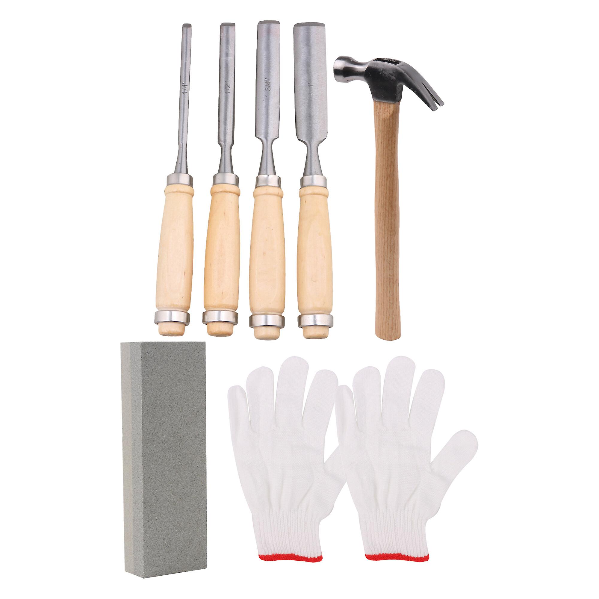 Wood Chisel 1/4 1/2 3/4 1 Inch for Woodworking with Stone & Hammer Kit