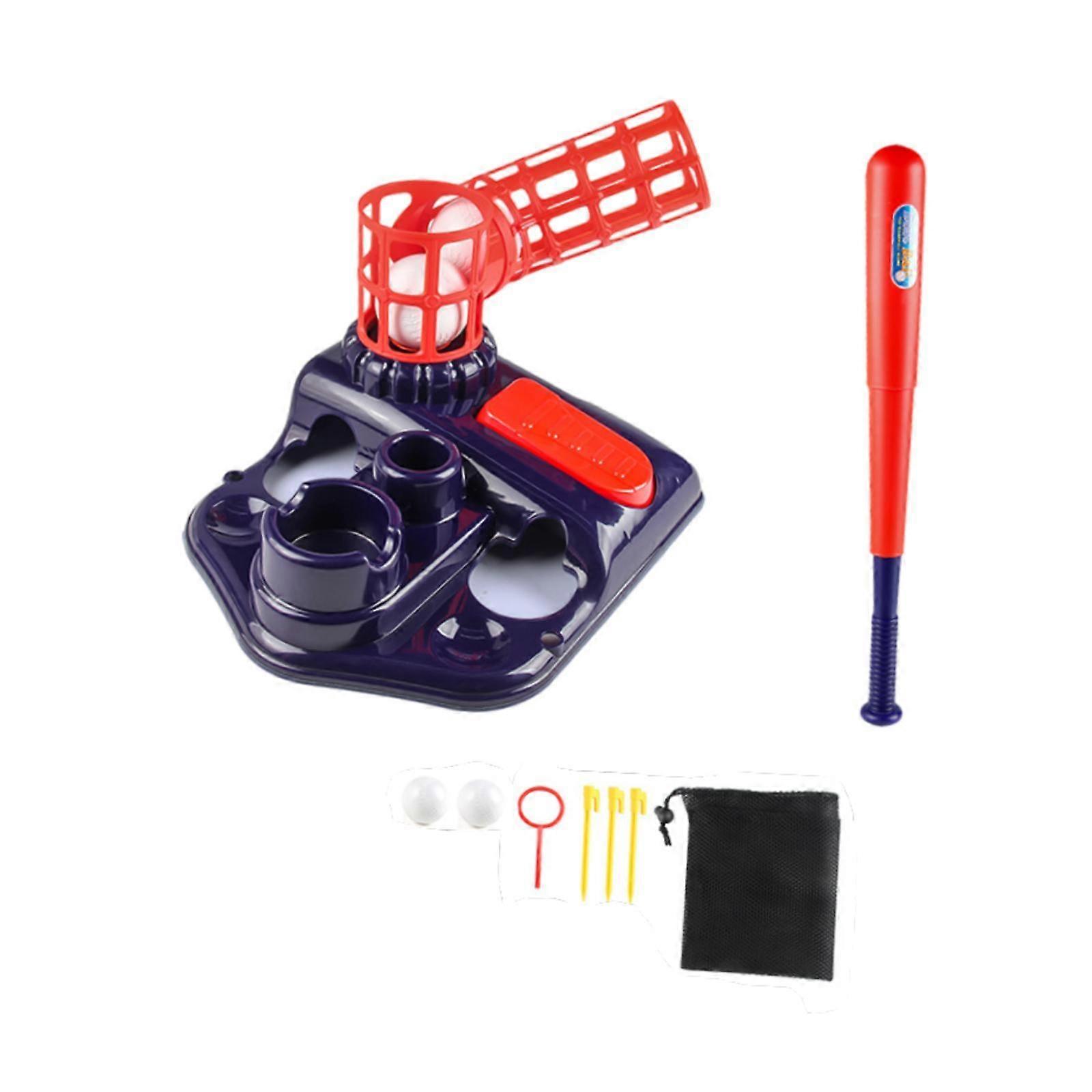 Batting Tee Pitching Machine with 4 Softballs and Bat for Kids 3-5 Years Old Navy