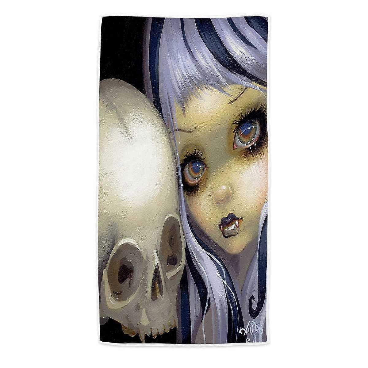 Faces of Faery #153 Vampire Girl and Scary Skull Microfiber Beach Towel
