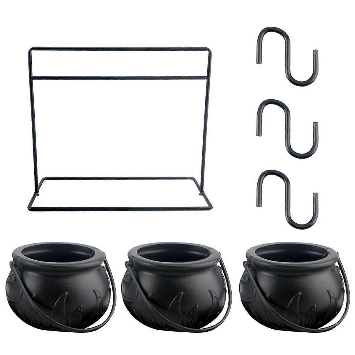 3pcs Halloween Witch Cauldron Candy Bowl Cauldron Serving Bowls with Halloween Cauldron on Rack and 3pcs Hook