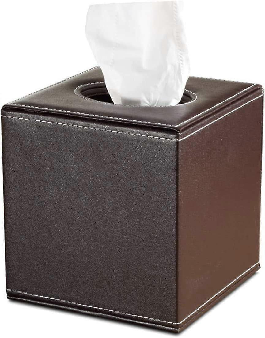 PU Leather Tissue Box, Square Tissue Dispenser, Brown