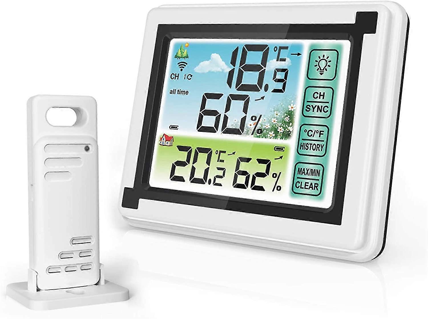Thermometer Hygrometer, Indoor Outdoor Thermometer With Outdoor Sensor, Large Lcd Display, Min/max Records, For Office, Home