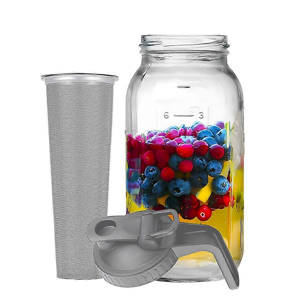 Glass Mason Jar Pitcher with Lid 1 Quart (32oz / 1L) Wide Mouth Leak Proof Water Jug with Filter Lid Cold Brew Pitcher for Water / Juice / Milk / Tea