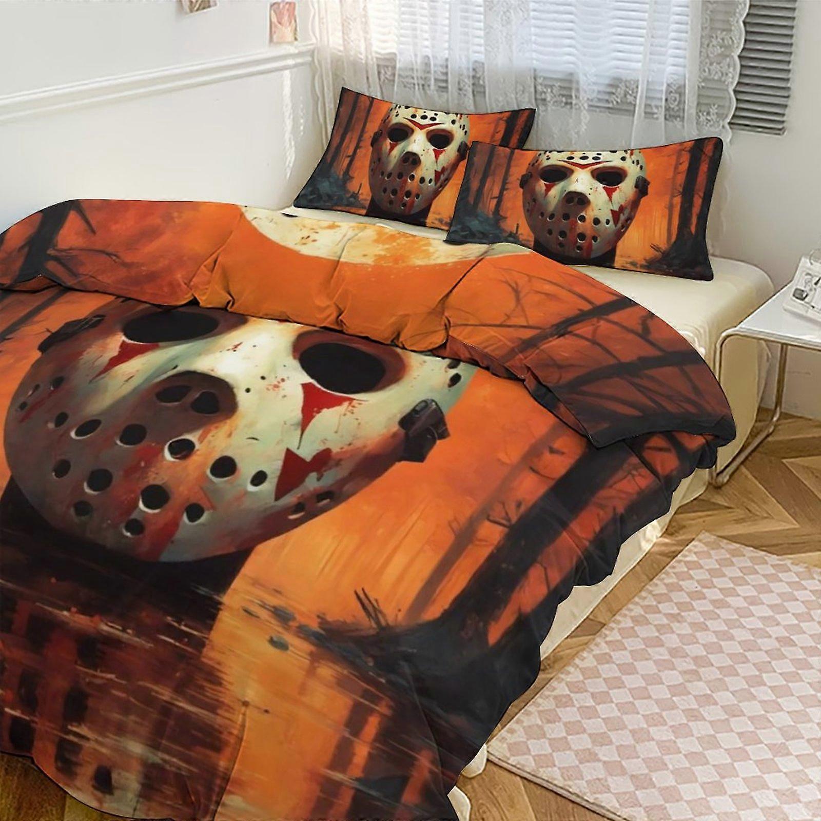 Prześcieradła g317 Jason Voorhees Drukuj zestaw pościeli Wzór kołdry Cove Zestaw 3 sztuki 1 poszewka na kołdrę i 2 poszewki na poduszki dla kobiet Mężczyźni Nastolatki tq317 Prześcieradła
