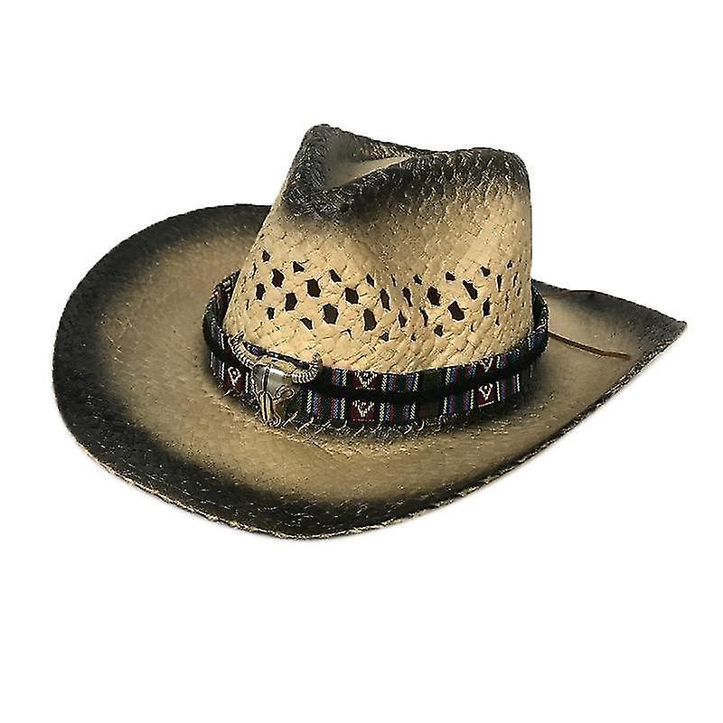 帽子サマーラフィア中空カウボーイハットパンクロープ付き