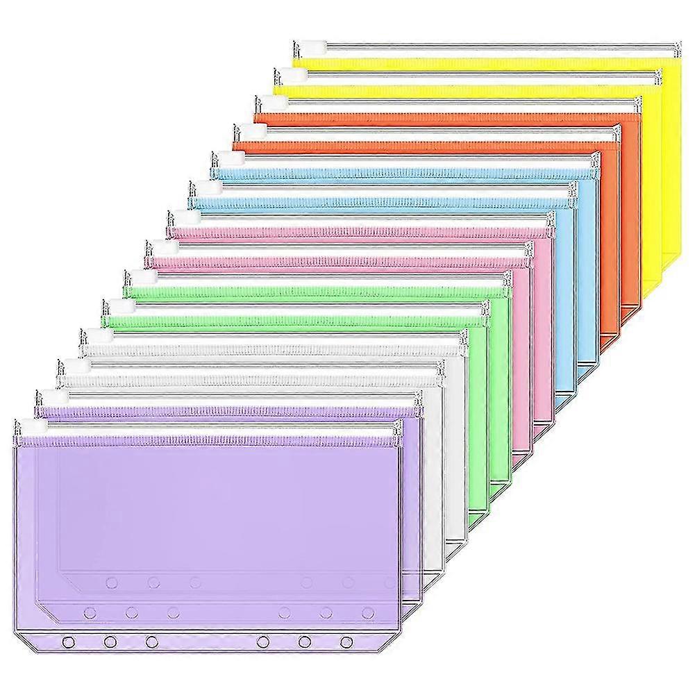 14 stykker Bindemiddellommer A6 Størrelse 6 huller Bindemiddel Lynlåsmapper Vandtæt Pvc løse bladposer til 6