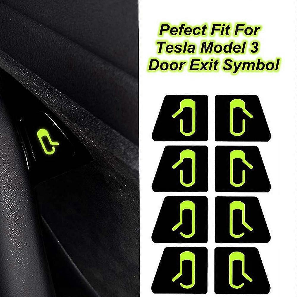 8pcs/set For Model 3 Car Door Open Exit Sticker Luminous Button Sticker Kit (haoyi)