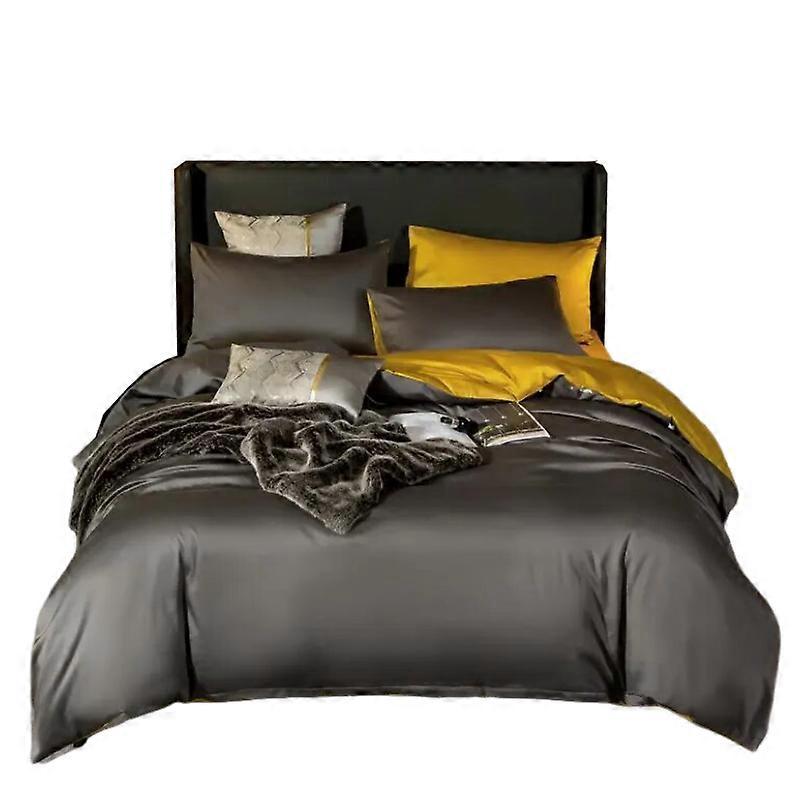 Bed Sheet Deep Grey Yellow Ultra Soft Egyptian Cotton Cover Full Size Set Sheets