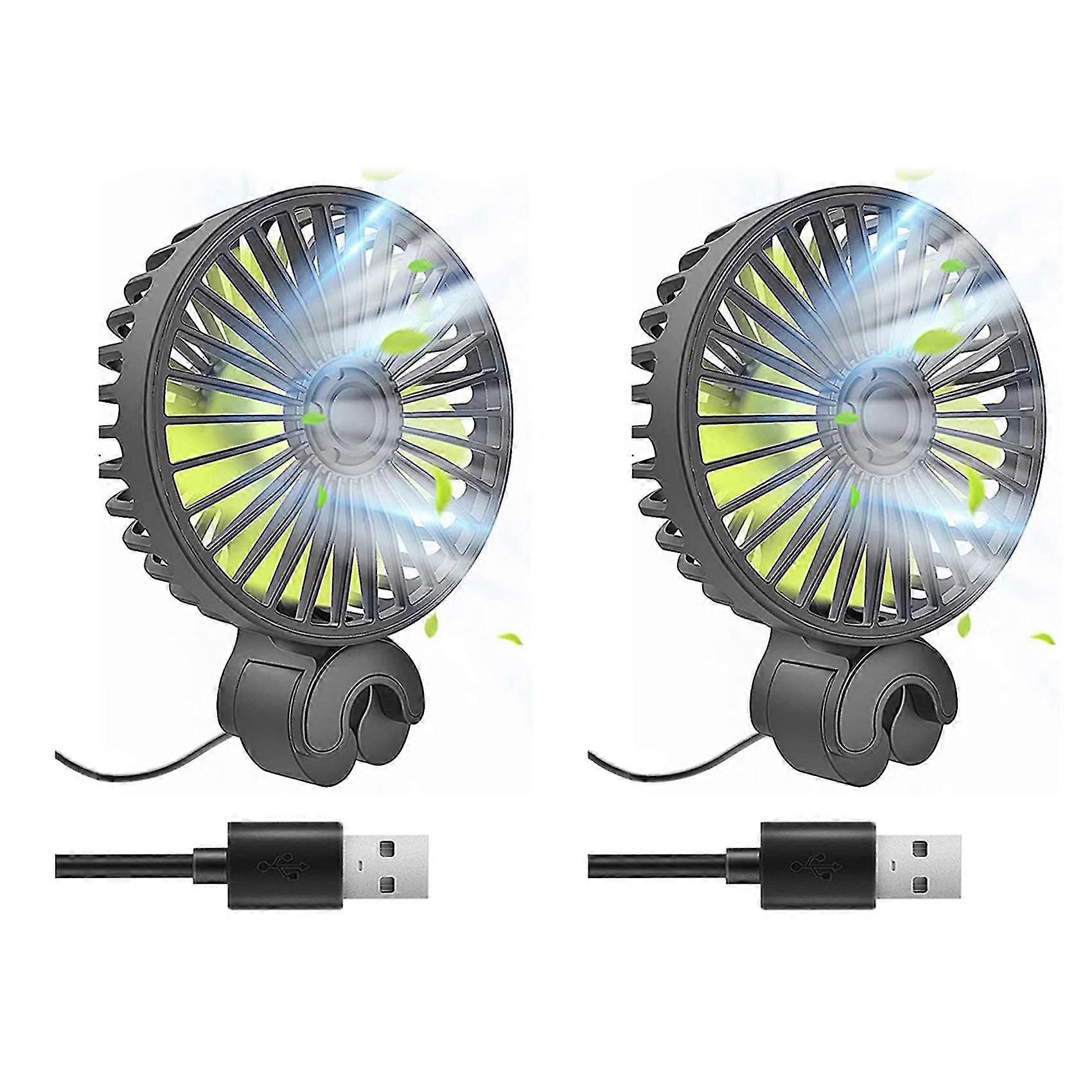 2x Car Cooling Fan, Usb Backseat Auto Rear Fan 3 Speed Vehicle Fan For Car Vehicle Truck Van Suv Rv