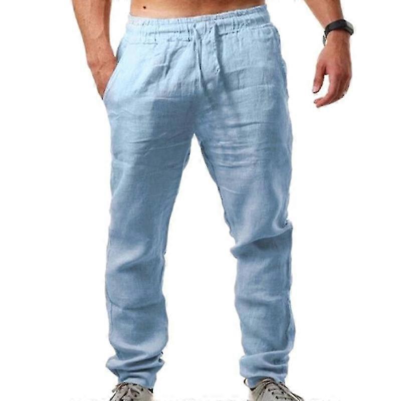 Mens Summer Harem Cotton Linen Pants Yoga Drawstring Loose Elasticated Trousers
