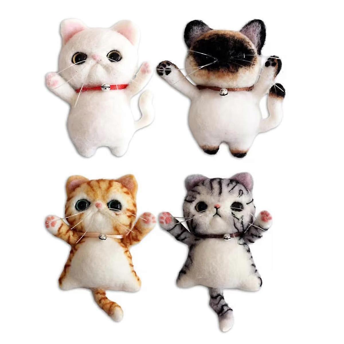 Needle Felting Kit - Felting Kits for Beginners Adult,4 Pcs DIY Cat Brooch Wool Felting Kit with In