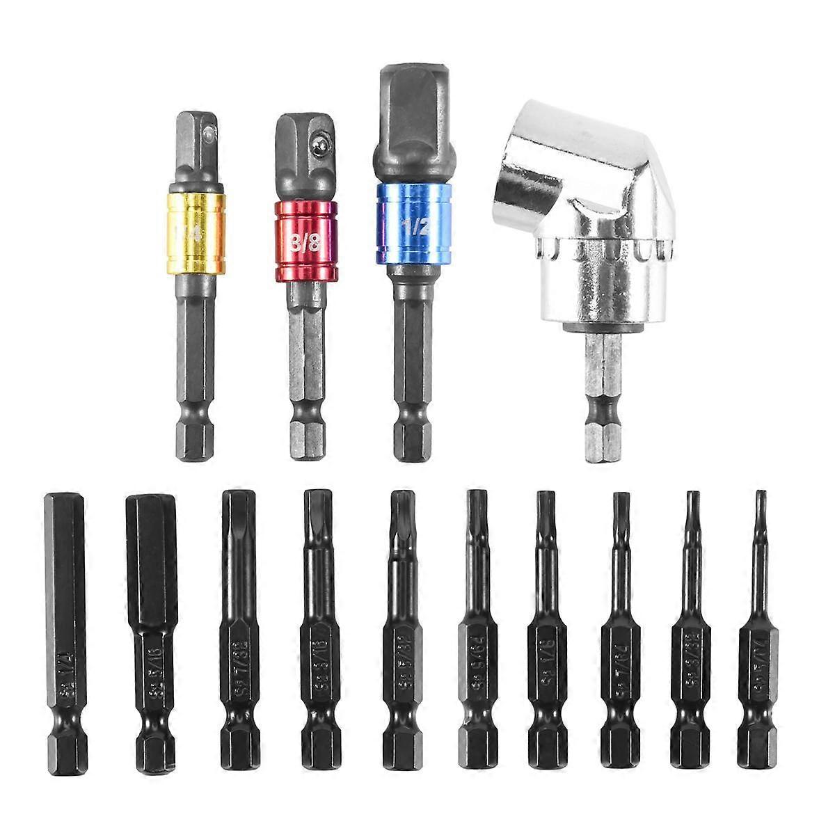 14PCS Impact Grade Driver Socket Adapter Extension Drill Bit Set,105 Degree Right Angle Screwdriver