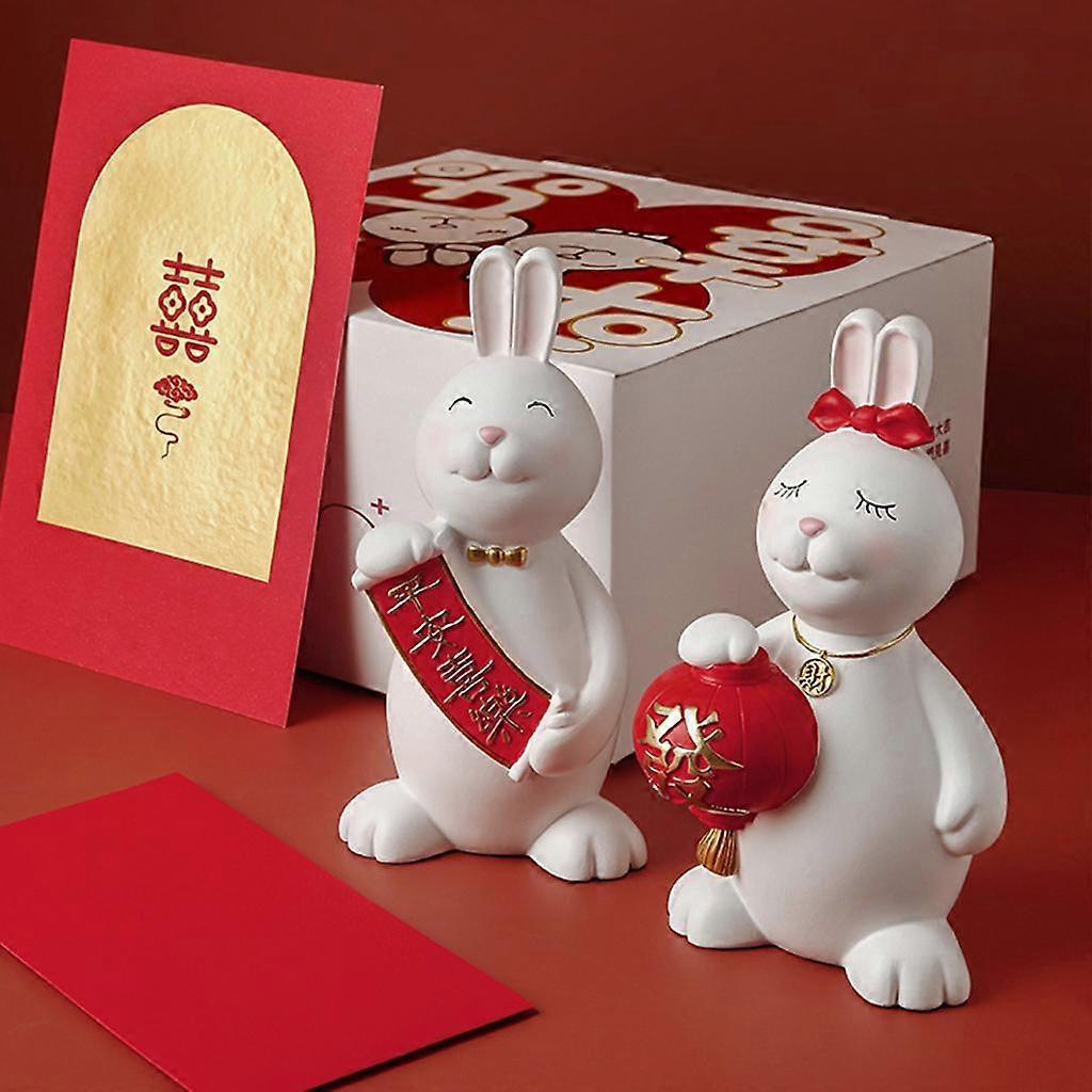 Creative Bunny Sculpture Rabbit Figurines for Home Shelf Table Photo Props TV Cabinet