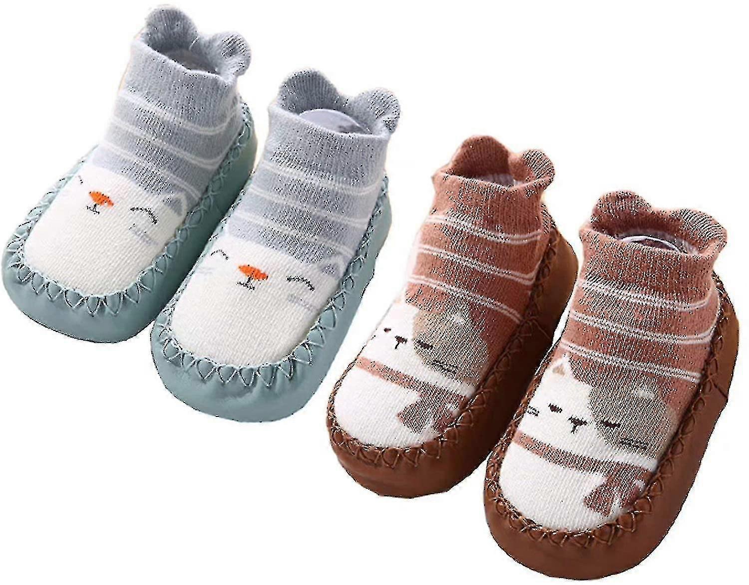 2 زوج من الجوارب الطفل طفل النعال القطن أحذية دافئة لينة وحيد عدم الانزلاق