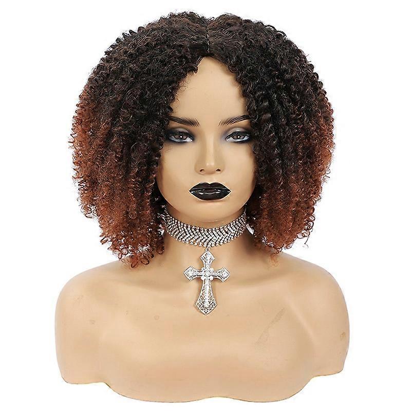 MSIWIGS Γυναικείο Κοντό Afro Kinky Σγουρές Περούκες Ombre Καφέ Συνθετικό Μεσαίο Μέρος Φύση Μαλλιά Μαύρο Καθημερινό Πάρτι Καλύμματα Κεφαλής με Κλιπ