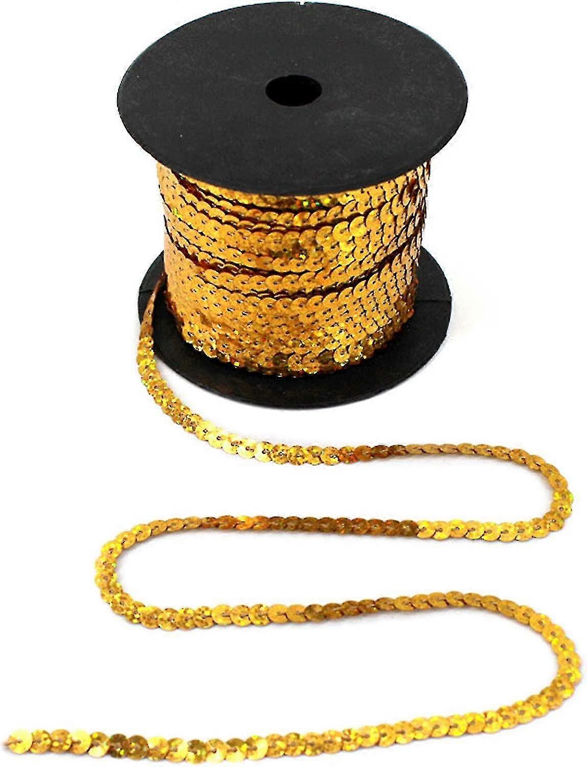 Spangle Sequins Trim Flat Paillette Spool String 6mm Sequins 100 Yards Color Gold