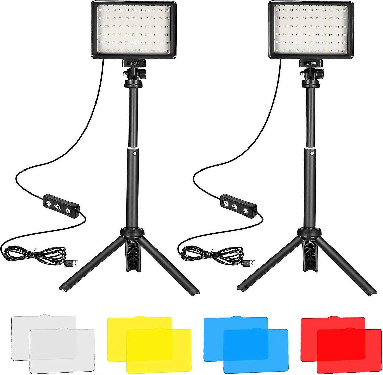 2-pack Led Video Lights, Dimmable 5600k Usb Video Led Panel Light With Mini Tripod And Colored Filters For Photography, Low Angle Shooting, Video Reco