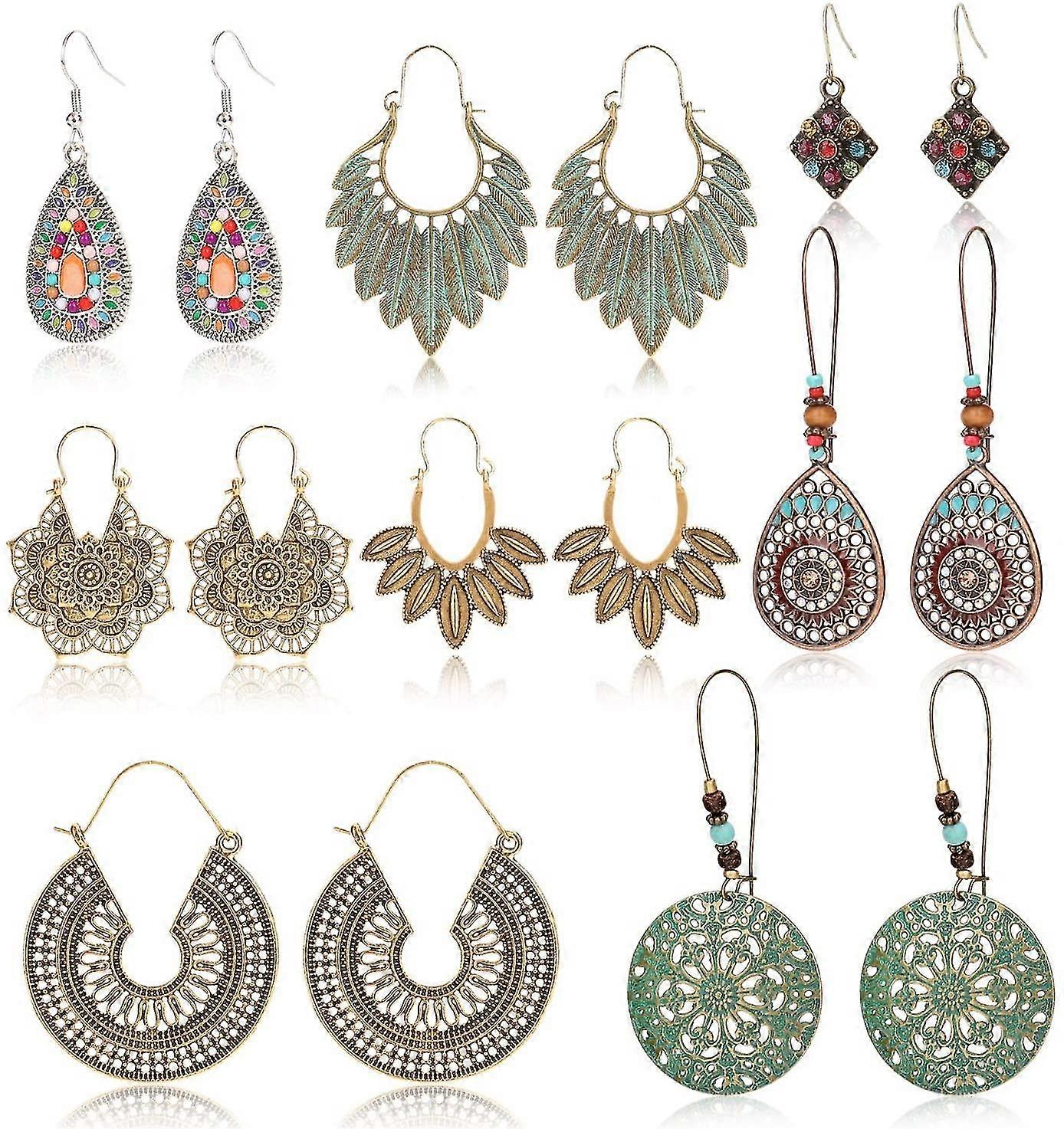 8 pares de pendientes Vintage bohemios para damas
