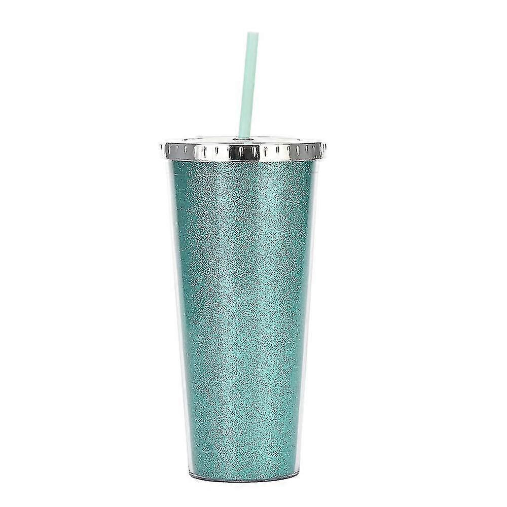 Gobelet en plastique réutilisable en gobelet d’eau froide de 700 ml, gobelet à boisson brillante à double couche avec couvercle et paille