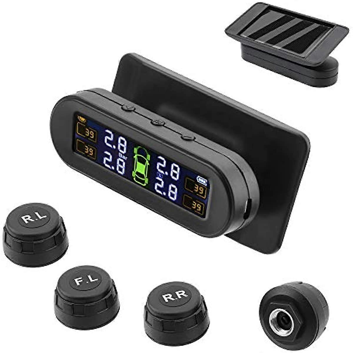 iTimo Tyre Pressure Monitoring System with 4 External Sensors Solar TPMS Temperature Warning Fuel Saving Car Tyre Pressure Monitoring