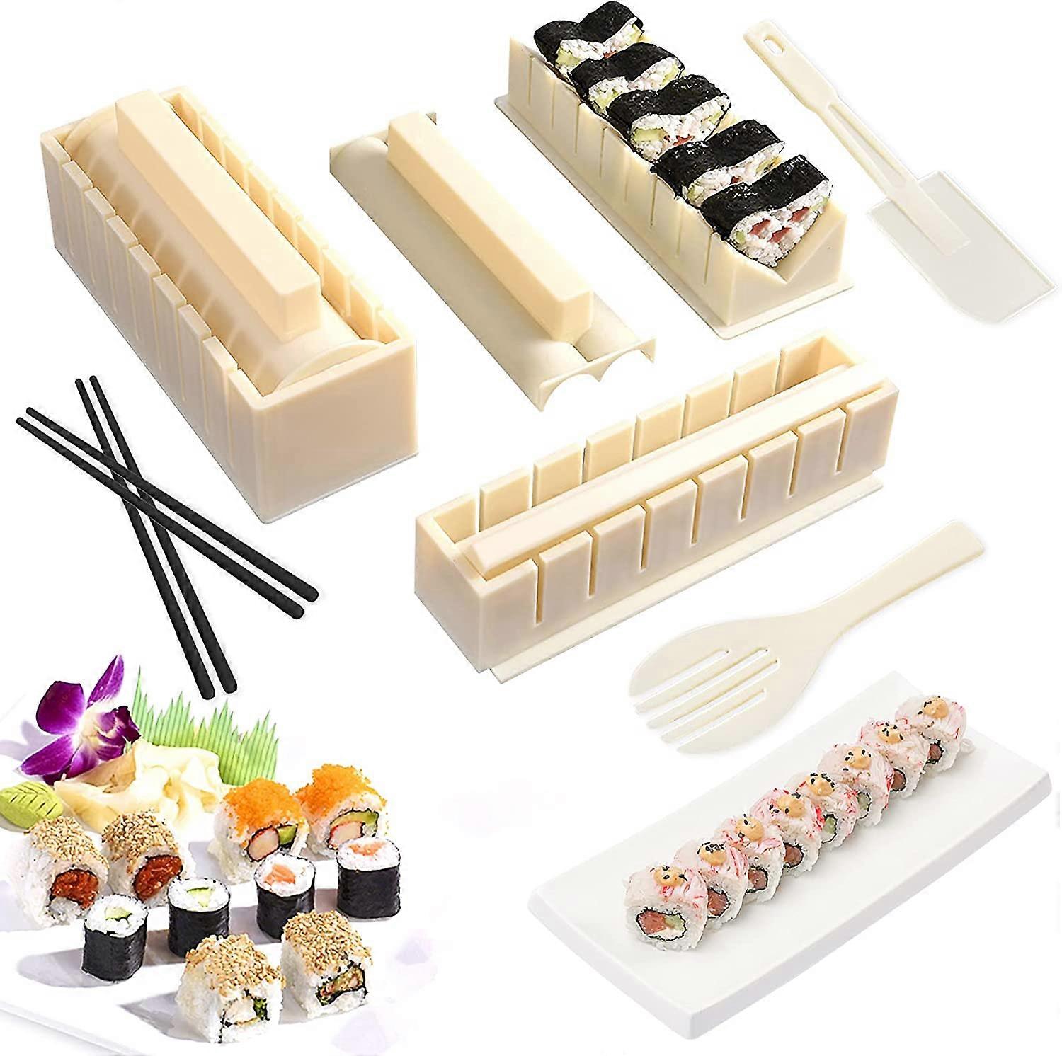 12pcs Sushi Maker Kit Fun Sushi Rice Roll DIY Tool Set for Beginners Plates Moulds Chopsticks Spatula