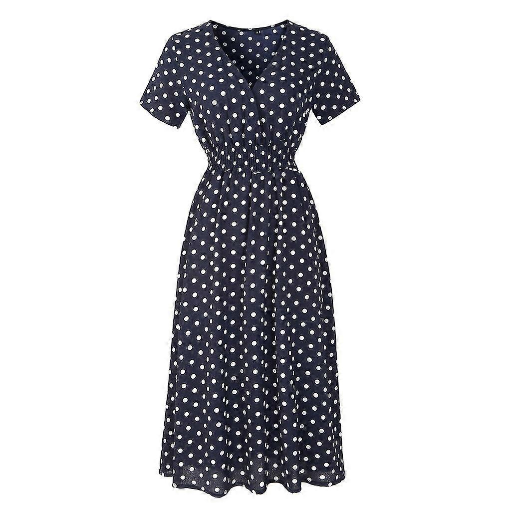 Femmes Florale Robe Imprimée V Col Manches Courtes Été Plage Boho Mousseline Robe Midi
