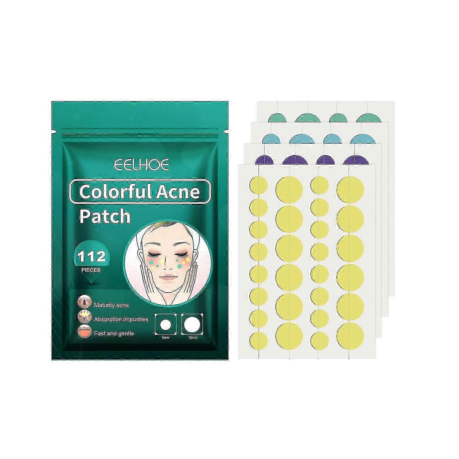 EELHOE 112 Patches Colorful Acne Patch Acne Removal Stickers Pimple Remover Tool Face S