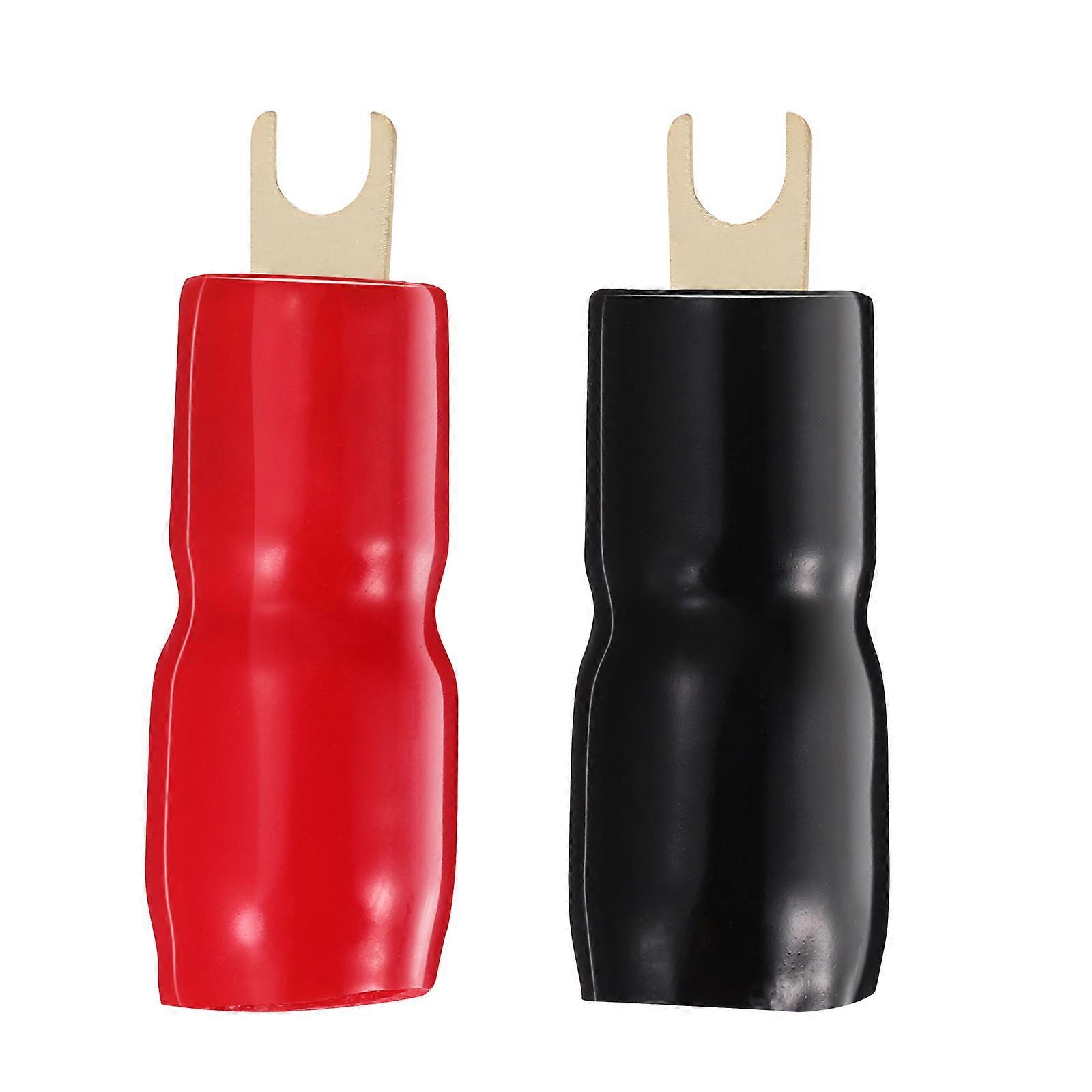 Wakauto 2 Pairs A0326 Copper 0GA Spade Terminal Spade Fork Adapters Connectors Plugs Crimp Barrier Spades for Speaker Wire Cable (Red and Black)