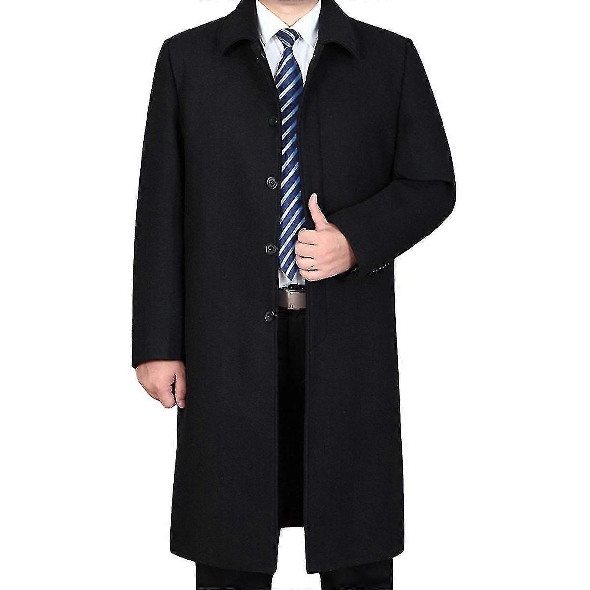 Men's Long Lapel Wool Overcoat for Autumn/Winter in Solid Colors