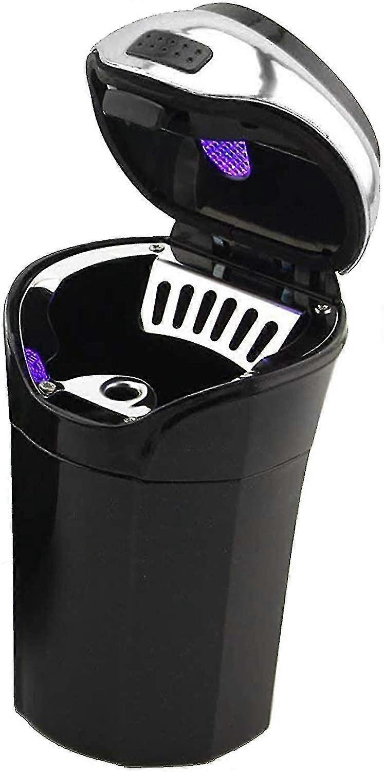 車の灰皿、フリップリッド/ブルー Ledライト付きステンレスカーアッシュトレイ取り外し可能、オート電子シガレットライターリムーバブルアッシュトレイ無煙、簡単クリーンU