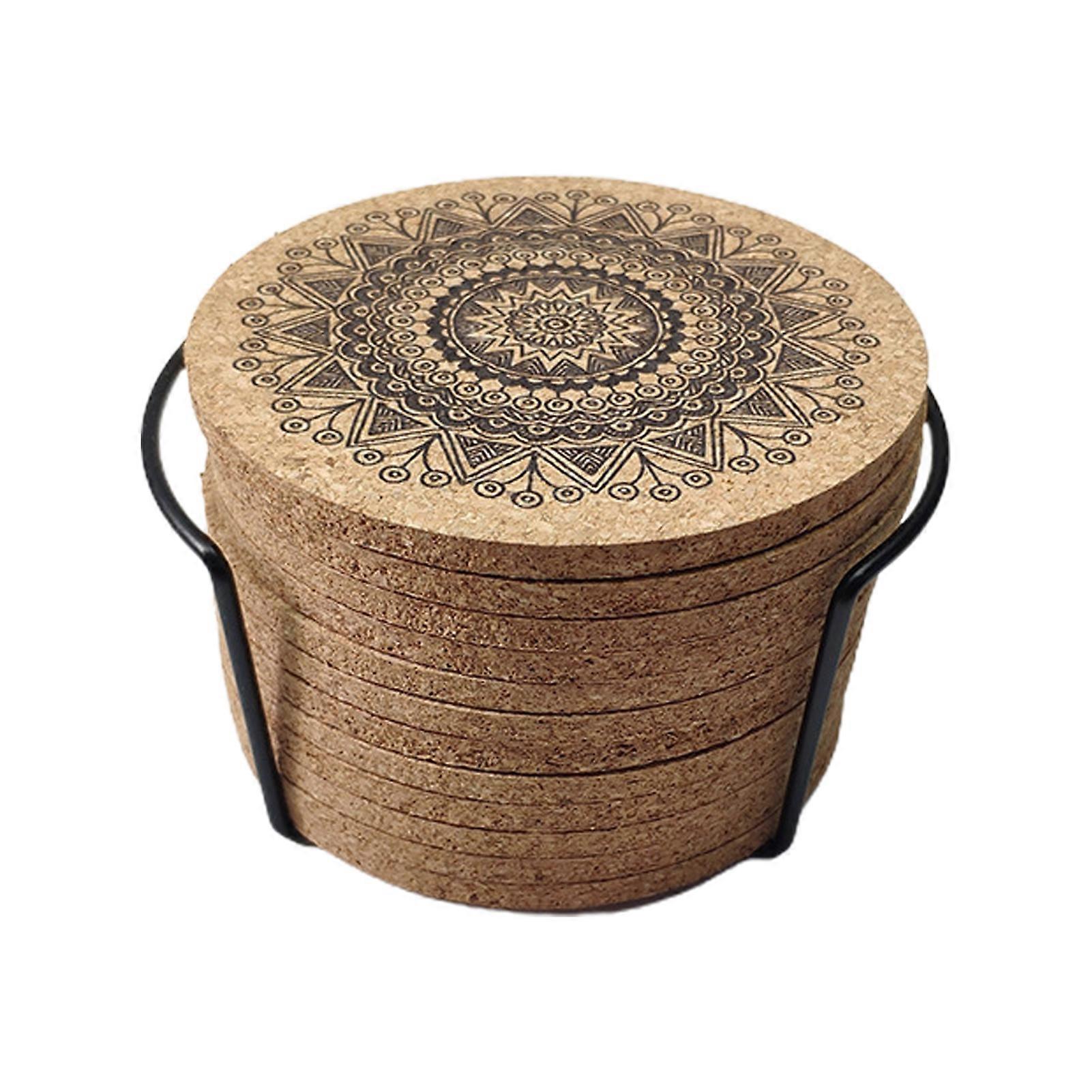 1 Set Cup Coaster Flower Pattern Scratch-Resistance Wood Rounded Edge Tea Coaster Kitchen Tools