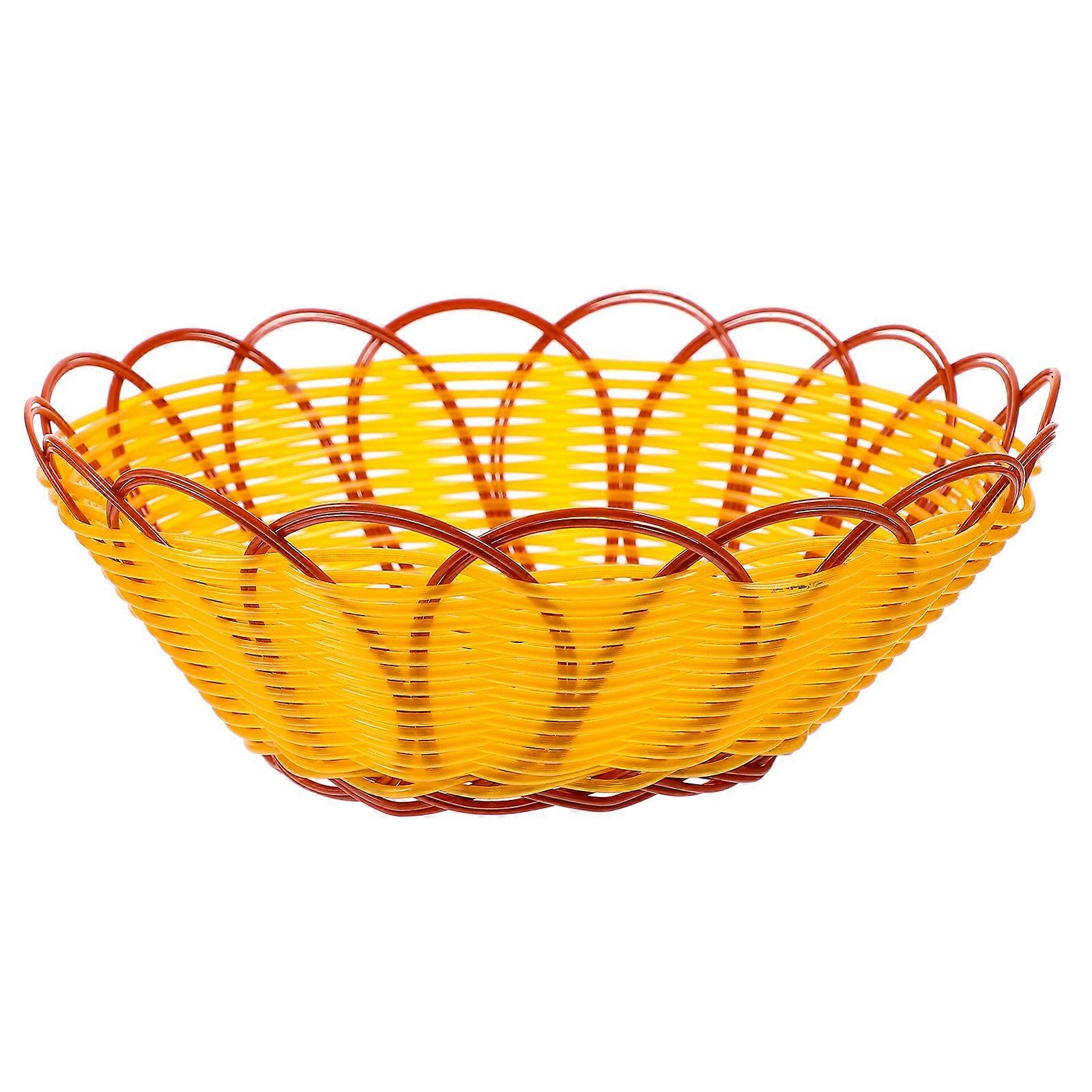 1pc Simulated Rattan Woven Basket Bread Basket Snacks Container for Home (Khaki)