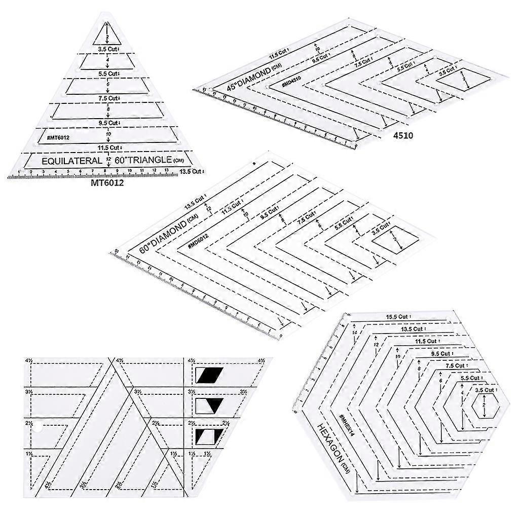5pcs/set Quilting Sewing Patchwork Craft Scale Ruler For Triangle Diy Handmade T