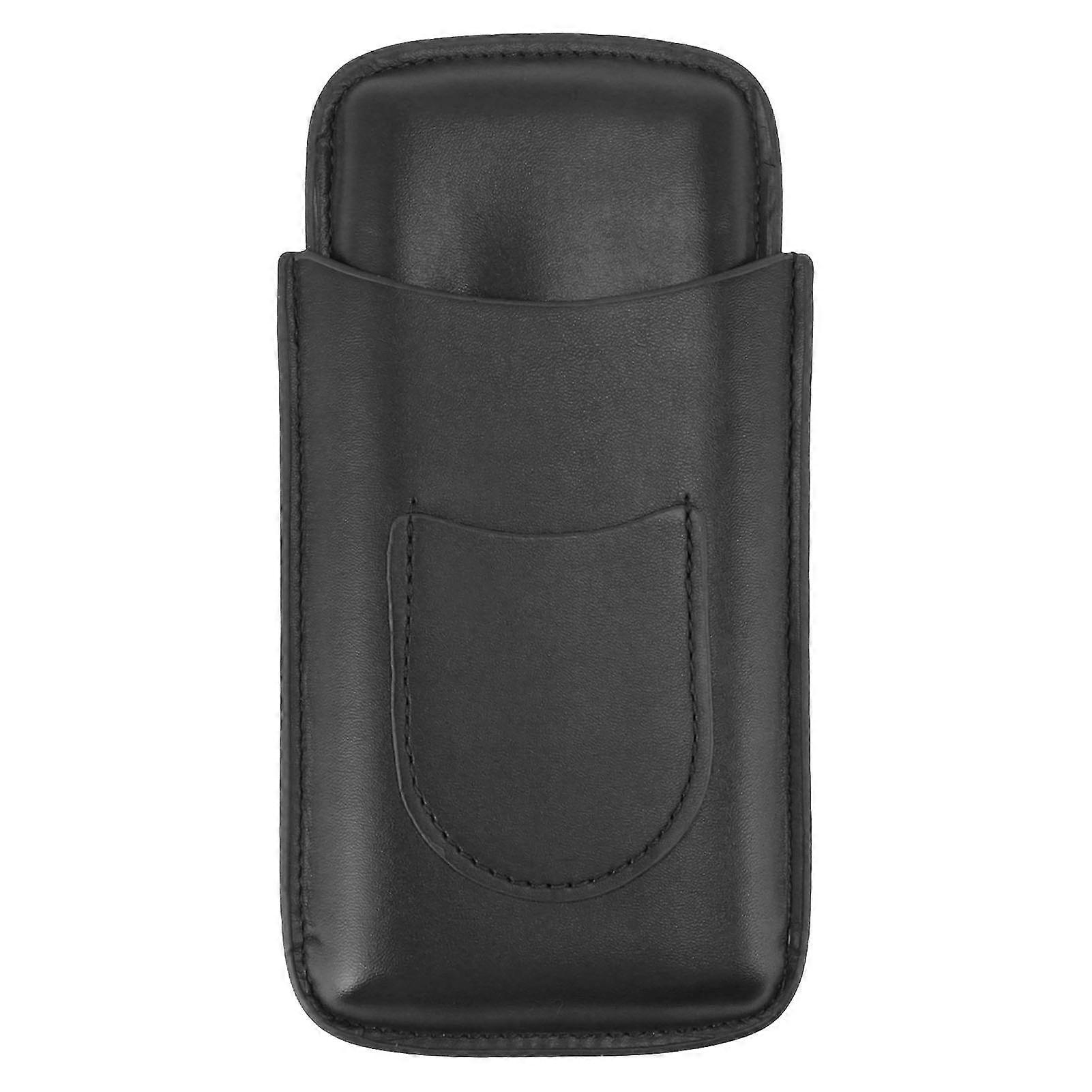 Black Leather Cigarette Case Portable Cigar Storage Box with Pocket, 3pcs Capacity